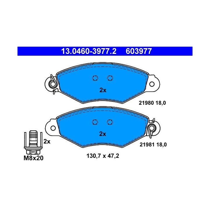 Stabdžių trinkelių rinkinys, diskinis stabdys ATE 13.0460-3977.2