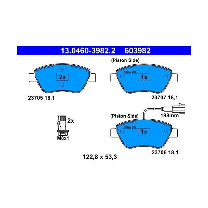 Stabdžių trinkelių rinkinys, diskinis stabdys ATE 13.0460-3982.2