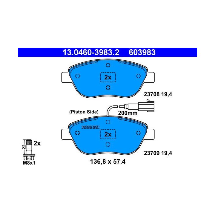 Stabdžių trinkelių rinkinys, diskinis stabdys ATE 13.0460-3983.2