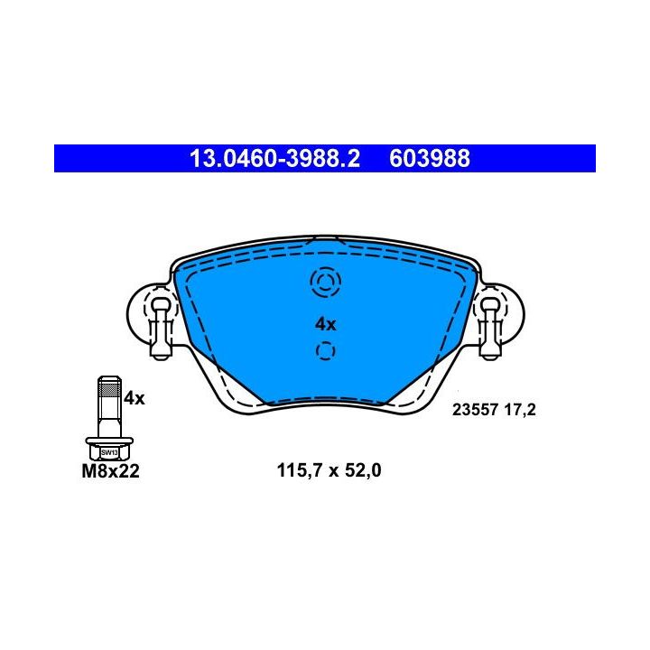 Stabdžių trinkelių rinkinys, diskinis stabdys ATE 13.0460-3988.2