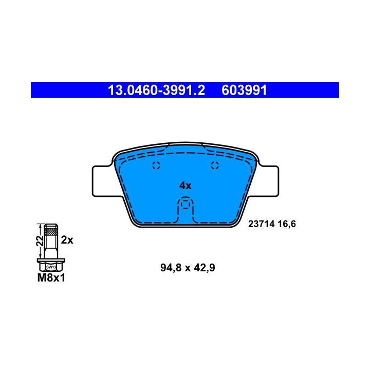 Stabdžių trinkelių rinkinys, diskinis stabdys ATE 13.0460-3991.2
