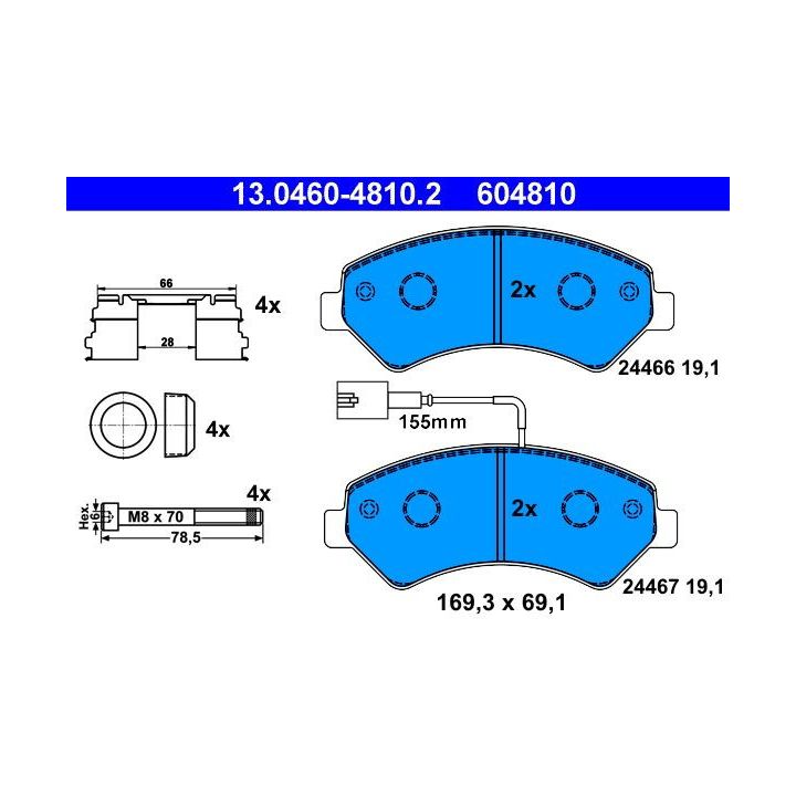 Stabdžių trinkelių rinkinys, diskinis stabdys ATE 13.0460-4810.2