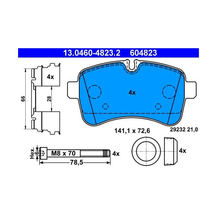 Stabdžių trinkelių rinkinys, diskinis stabdys ATE 13.0460-4823.2