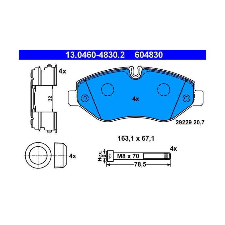 Stabdžių trinkelių rinkinys, diskinis stabdys ATE 13.0460-4830.2