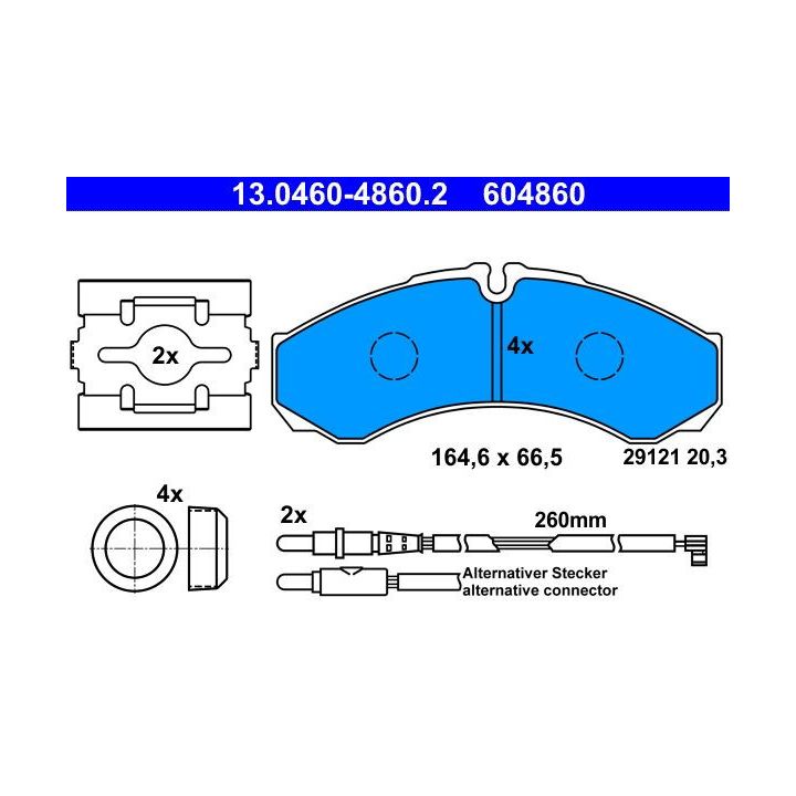 Stabdžių trinkelių rinkinys, diskinis stabdys ATE 13.0460-4860.2