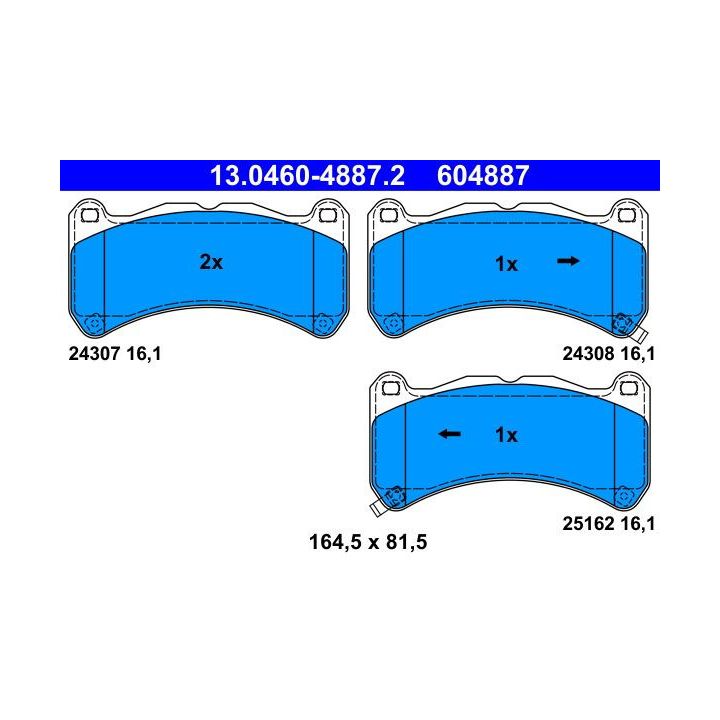 Stabdžių trinkelių rinkinys, diskinis stabdys ATE 13.0460-4887.2