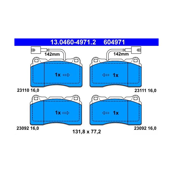 Stabdžių trinkelių rinkinys, diskinis stabdys ATE 13.0460-4971.2