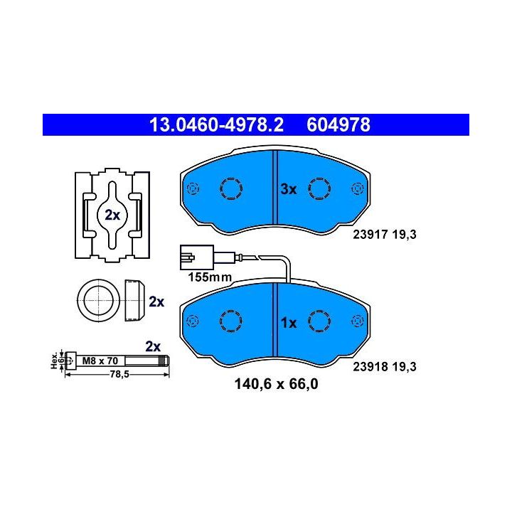 Stabdžių trinkelių rinkinys, diskinis stabdys ATE 13.0460-4978.2