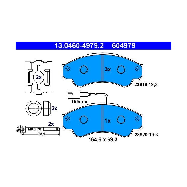 Stabdžių trinkelių rinkinys, diskinis stabdys ATE 13.0460-4979.2