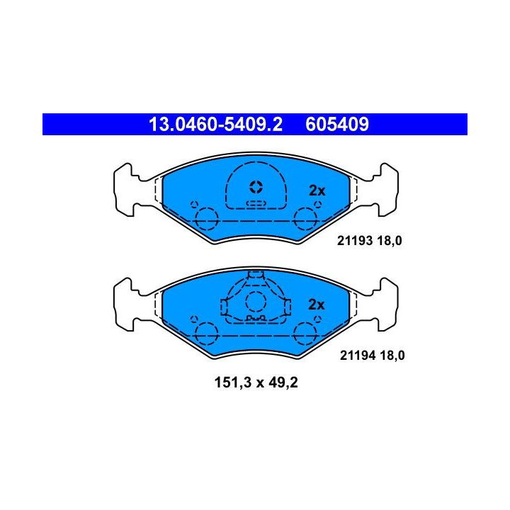 Stabdžių trinkelių rinkinys, diskinis stabdys ATE 13.0460-5409.2