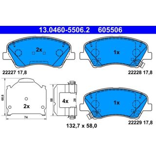 Stabdžių trinkelių rinkinys, diskinis stabdys ATE 13.0460-5506.2