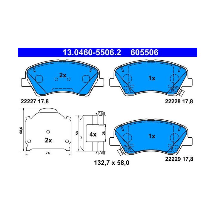 Stabdžių trinkelių rinkinys, diskinis stabdys ATE 13.0460-5506.2