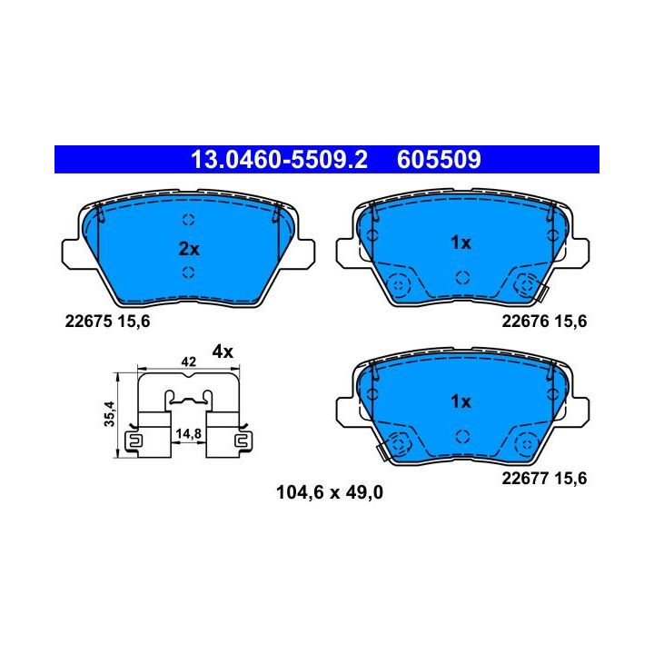 Stabdžių trinkelių rinkinys, diskinis stabdys ATE 13.0460-5509.2