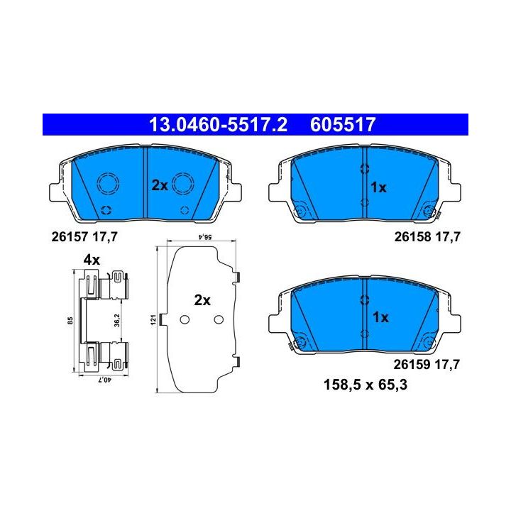Stabdžių trinkelių rinkinys, diskinis stabdys ATE 13.0460-5517.2