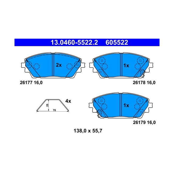 Stabdžių trinkelių rinkinys, diskinis stabdys ATE 13.0460-5522.2
