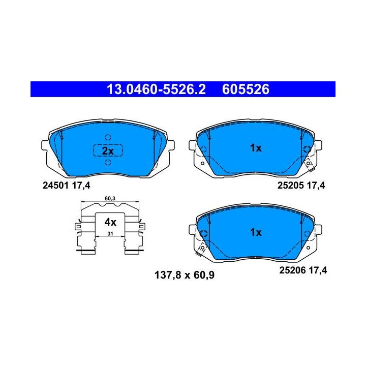 Stabdžių trinkelių rinkinys, diskinis stabdys ATE 13.0460-5526.2