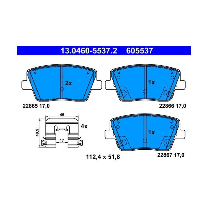 Stabdžių trinkelių rinkinys, diskinis stabdys ATE 13.0460-5537.2