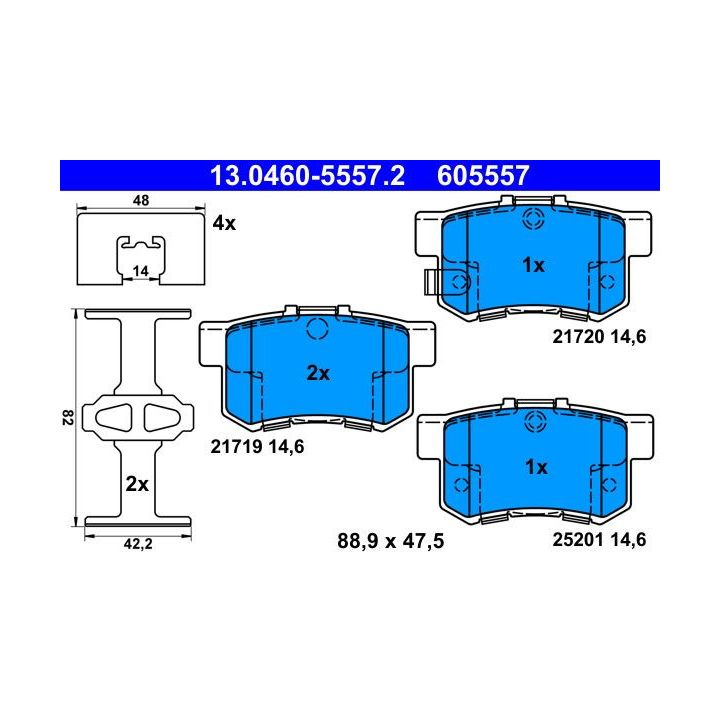 Stabdžių trinkelių rinkinys, diskinis stabdys ATE 13.0460-5557.2