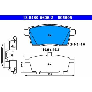 Stabdžių trinkelių rinkinys, diskinis stabdys ATE 13.0460-5605.2