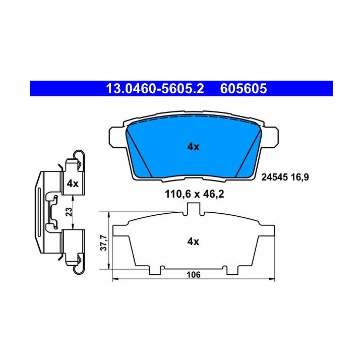 Stabdžių trinkelių rinkinys, diskinis stabdys ATE 13.0460-5605.2