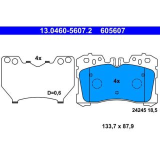 Stabdžių trinkelių rinkinys, diskinis stabdys ATE 13.0460-5607.2