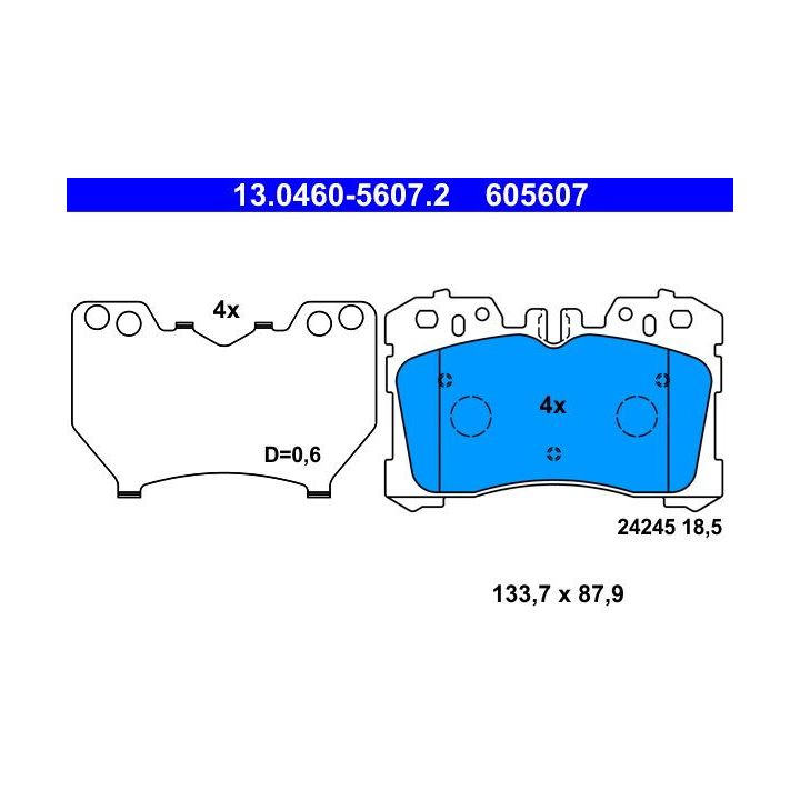 Stabdžių trinkelių rinkinys, diskinis stabdys ATE 13.0460-5607.2