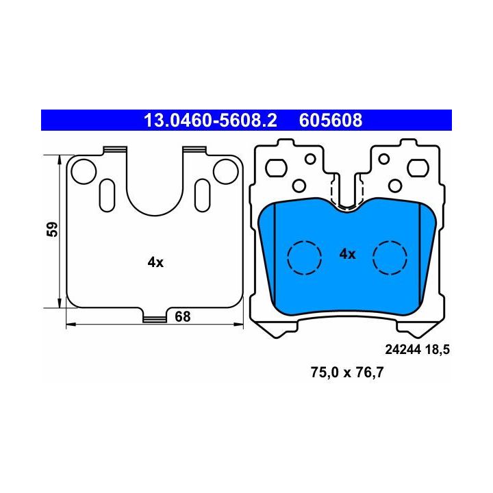 Stabdžių trinkelių rinkinys, diskinis stabdys ATE 13.0460-5608.2