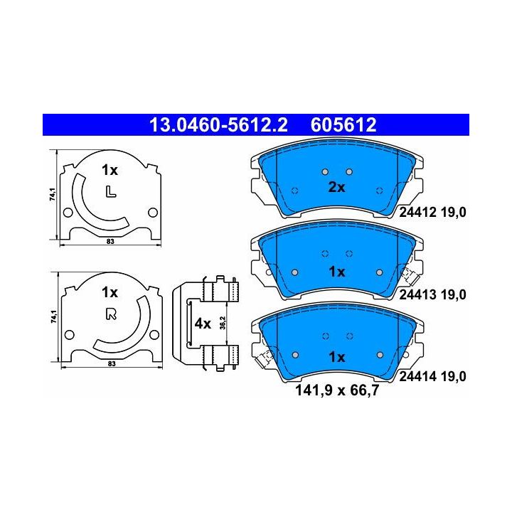 Stabdžių trinkelių rinkinys, diskinis stabdys ATE 13.0460-5612.2