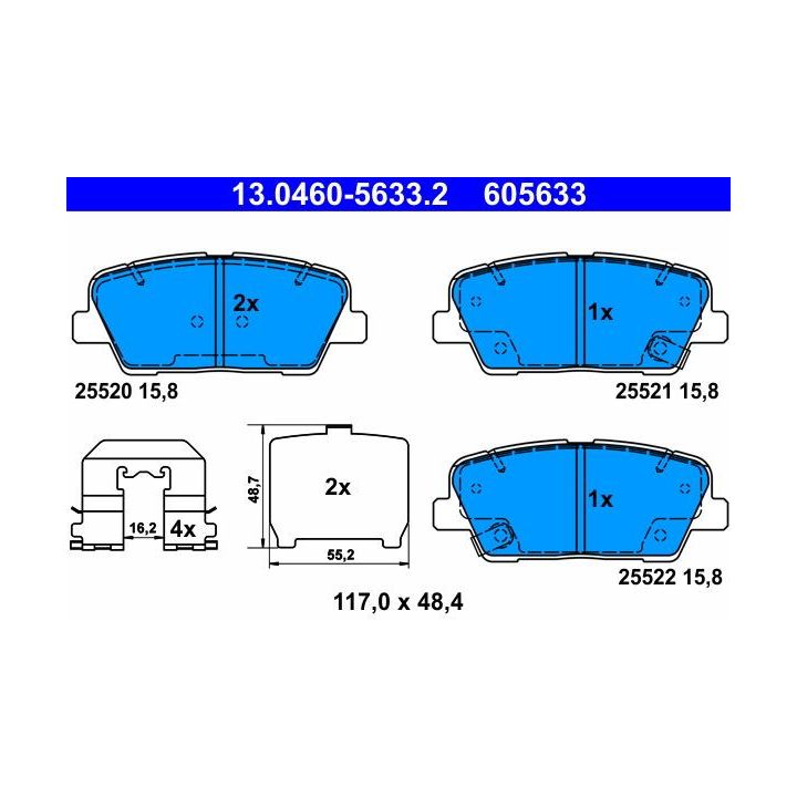 Stabdžių trinkelių rinkinys, diskinis stabdys ATE 13.0460-5633.2