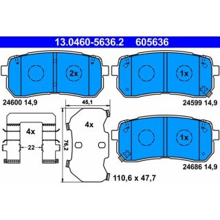 Stabdžių trinkelių rinkinys, diskinis stabdys ATE 13.0460-5636.2
