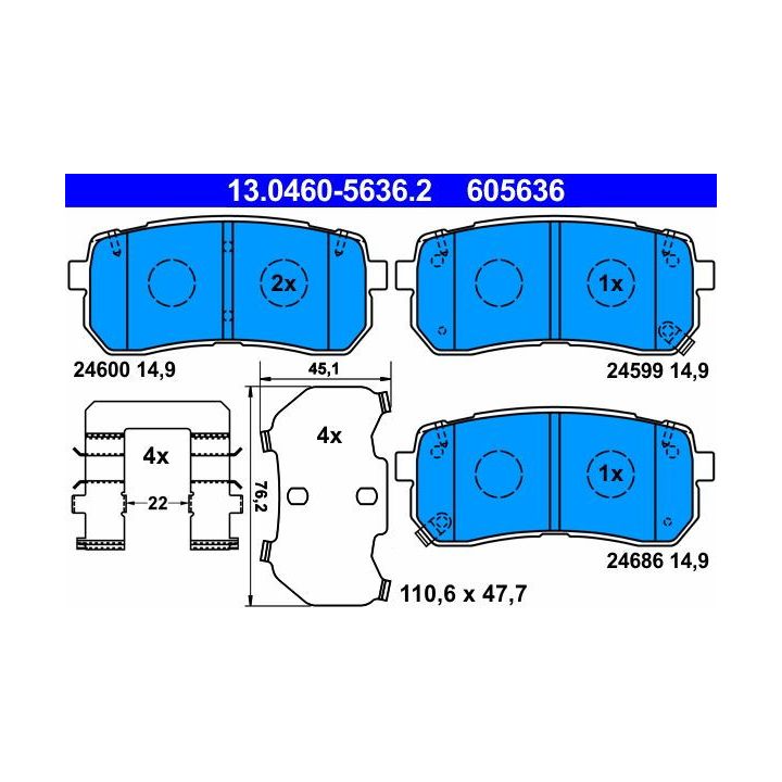 Stabdžių trinkelių rinkinys, diskinis stabdys ATE 13.0460-5636.2