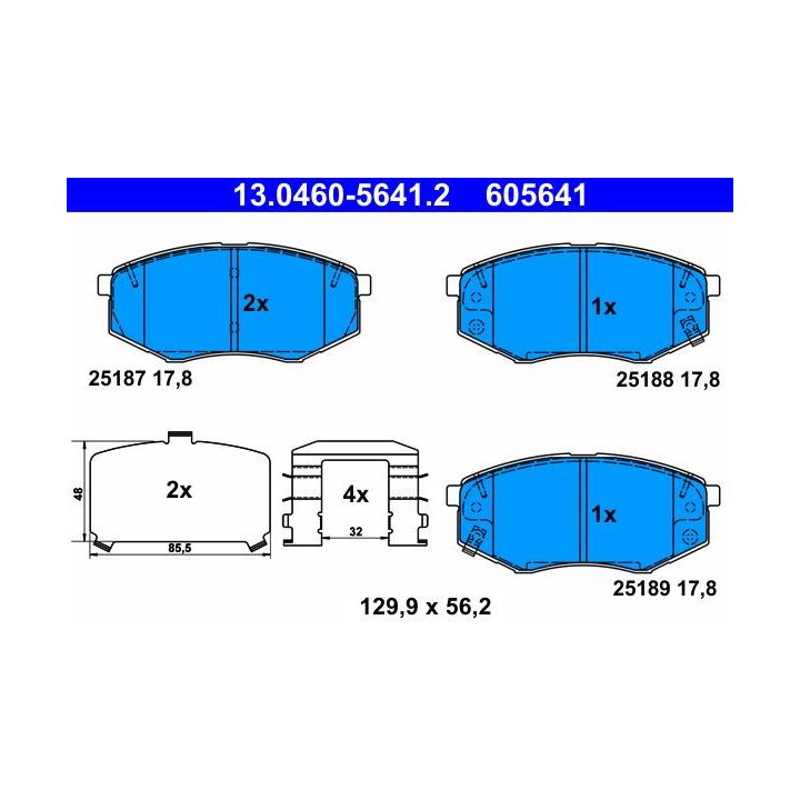 Stabdžių trinkelių rinkinys, diskinis stabdys ATE 13.0460-5641.2