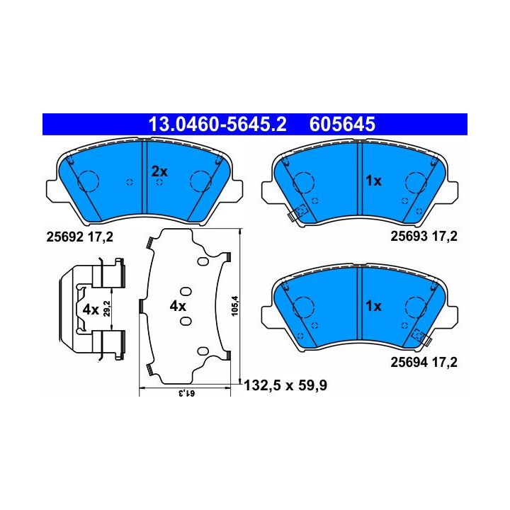 Stabdžių trinkelių rinkinys, diskinis stabdys ATE 13.0460-5645.2
