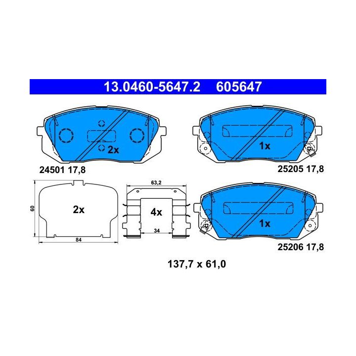 Stabdžių trinkelių rinkinys, diskinis stabdys ATE 13.0460-5647.2