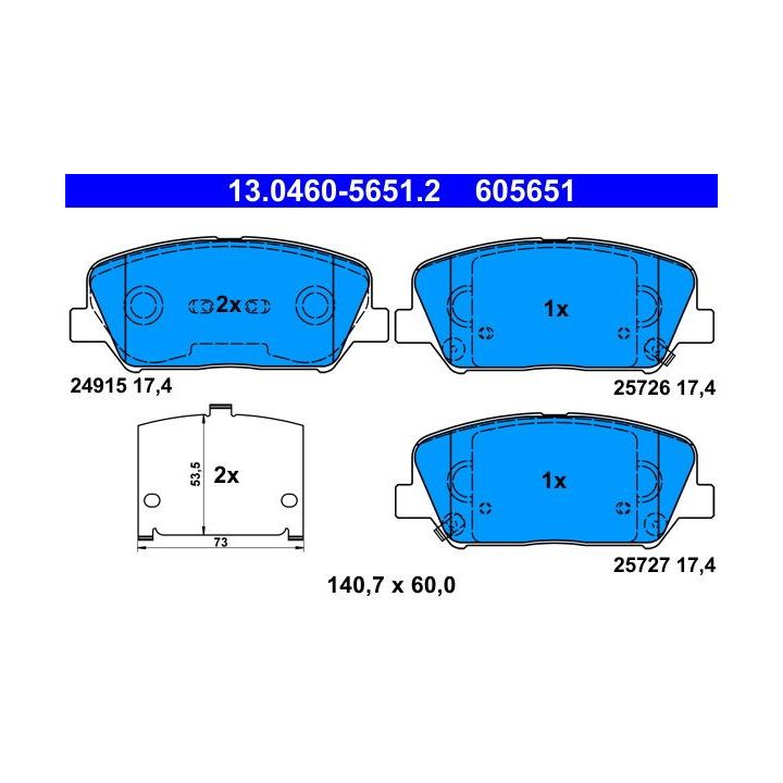 Stabdžių trinkelių rinkinys, diskinis stabdys ATE 13.0460-5651.2