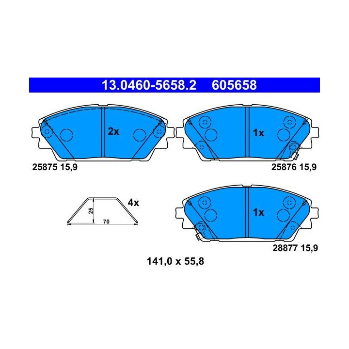 Stabdžių trinkelių rinkinys, diskinis stabdys ATE 13.0460-5658.2