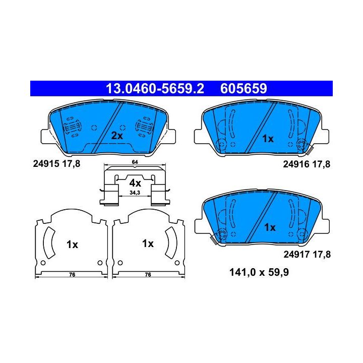 Stabdžių trinkelių rinkinys, diskinis stabdys ATE 13.0460-5659.2