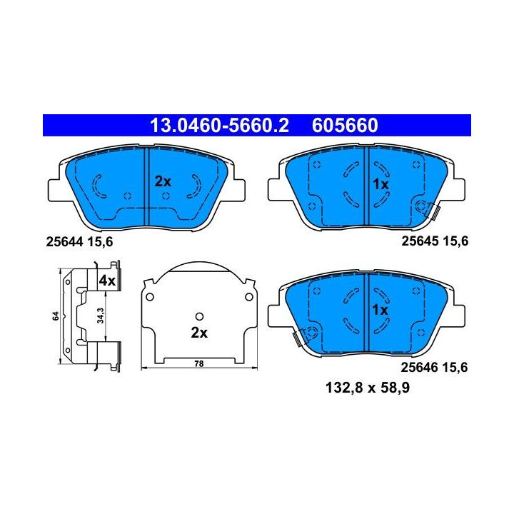 Stabdžių trinkelių rinkinys, diskinis stabdys ATE 13.0460-5660.2