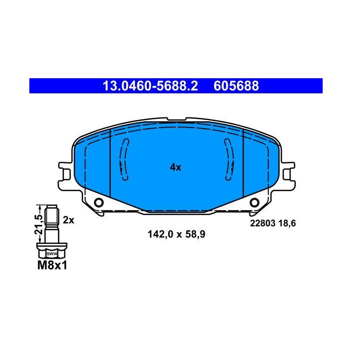 Stabdžių trinkelių rinkinys, diskinis stabdys ATE 13.0460-5688.2