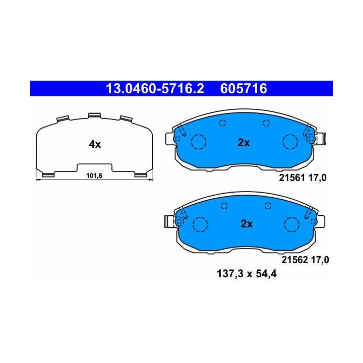 Stabdžių trinkelių rinkinys, diskinis stabdys ATE 13.0460-5716.2