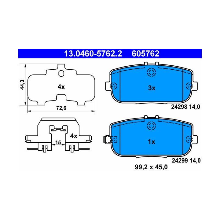 Stabdžių trinkelių rinkinys, diskinis stabdys ATE 13.0460-5762.2