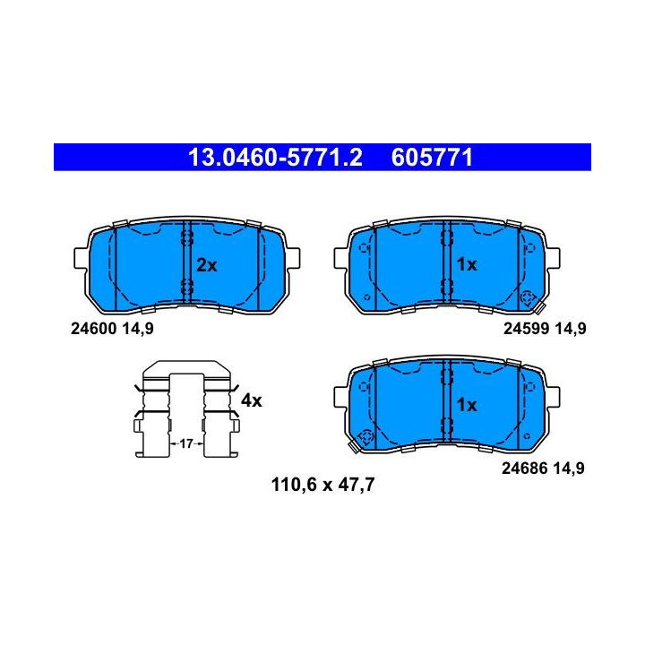 Stabdžių trinkelių rinkinys, diskinis stabdys ATE 13.0460-5771.2