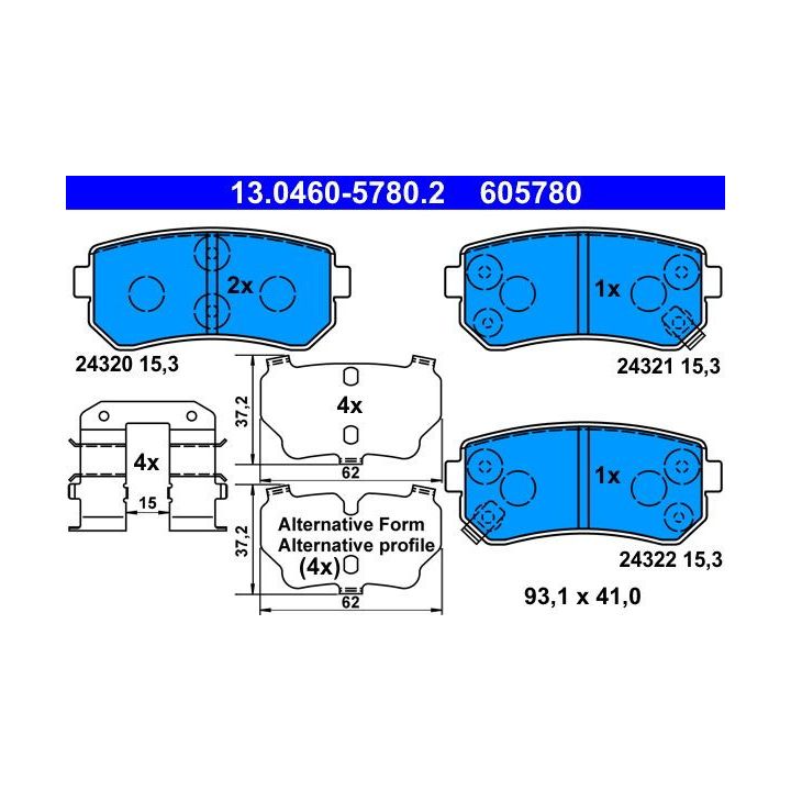Stabdžių trinkelių rinkinys, diskinis stabdys ATE 13.0460-5780.2