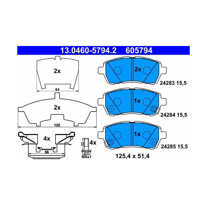 Stabdžių trinkelių rinkinys, diskinis stabdys ATE 13.0460-5794.2