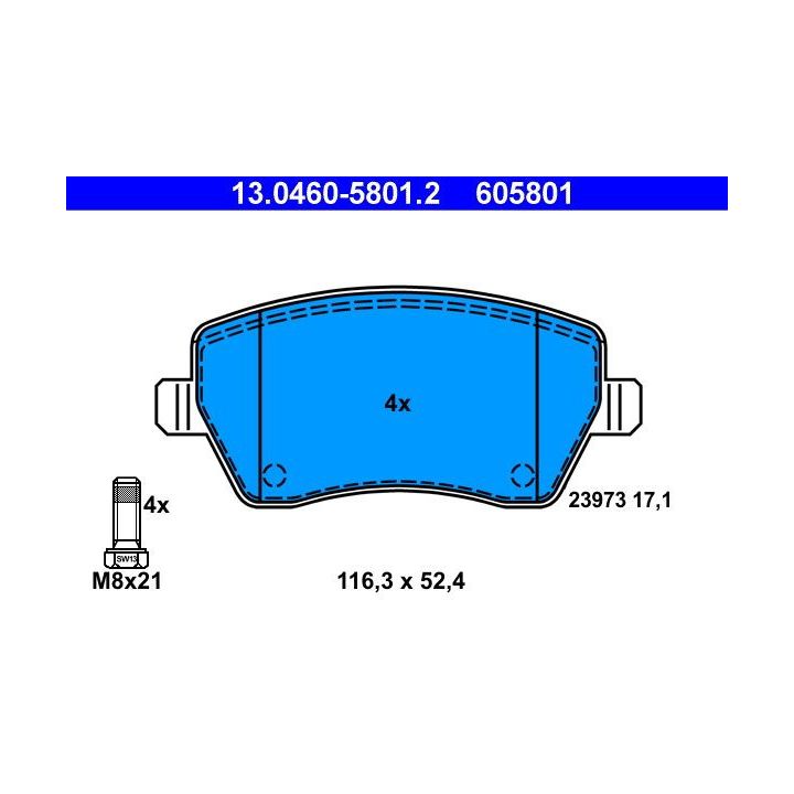 Stabdžių trinkelių rinkinys, diskinis stabdys ATE 13.0460-5801.2