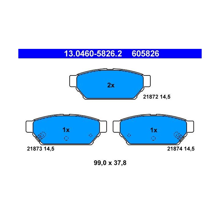 Stabdžių trinkelių rinkinys, diskinis stabdys ATE 13.0460-5826.2