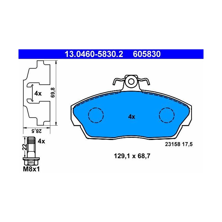 Stabdžių trinkelių rinkinys, diskinis stabdys ATE 13.0460-5830.2