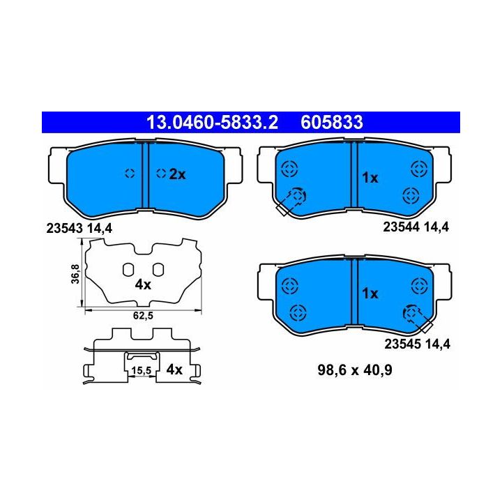 Stabdžių trinkelių rinkinys, diskinis stabdys ATE 13.0460-5833.2