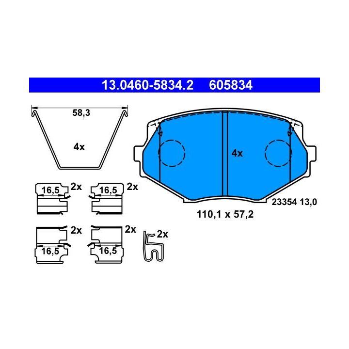 Stabdžių trinkelių rinkinys, diskinis stabdys ATE 13.0460-5834.2