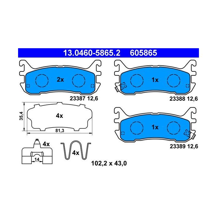 Stabdžių trinkelių rinkinys, diskinis stabdys ATE 13.0460-5865.2